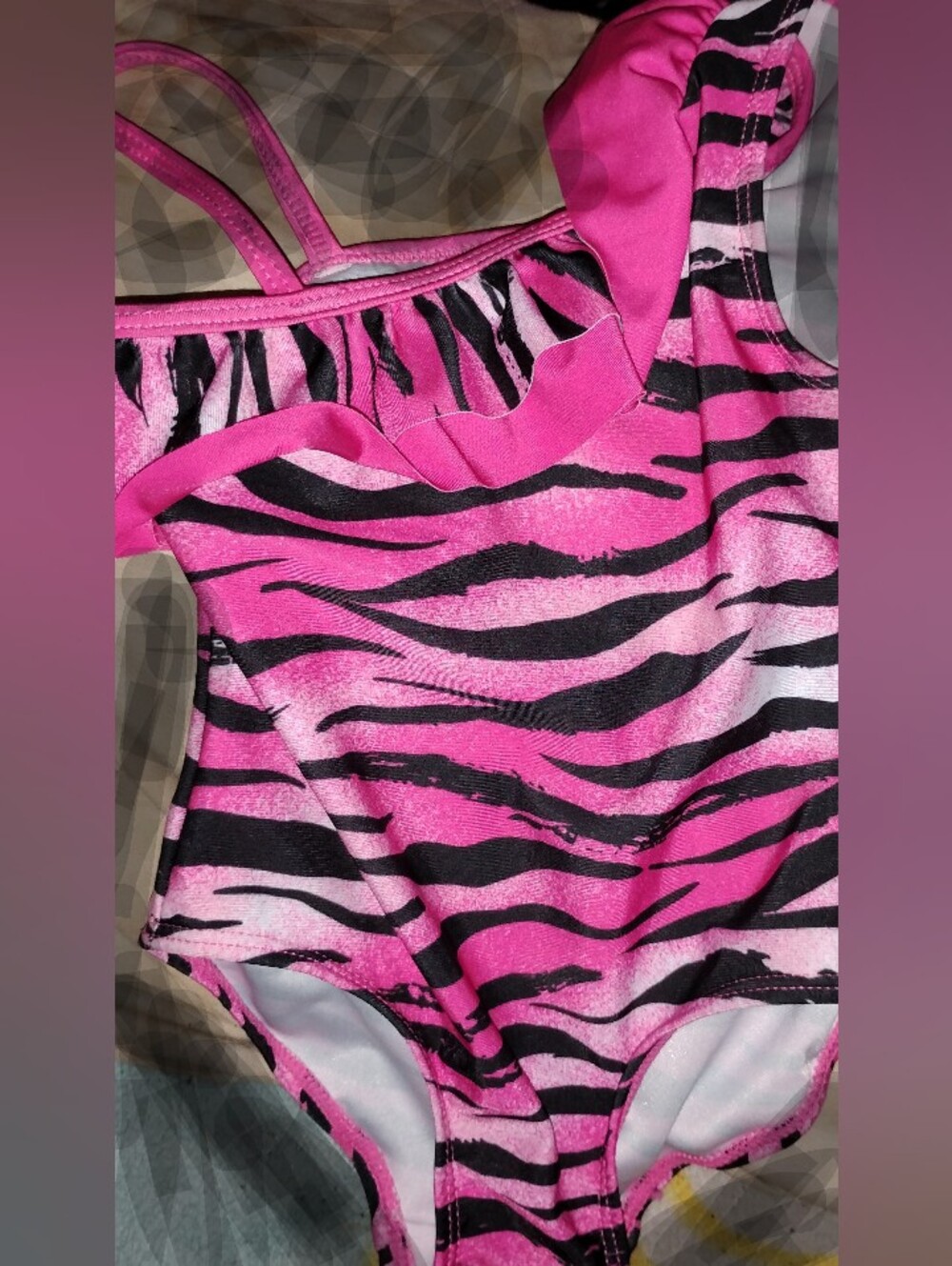 Toddler Girls Pink and Black Zebra Print One-Piece Swimsuit